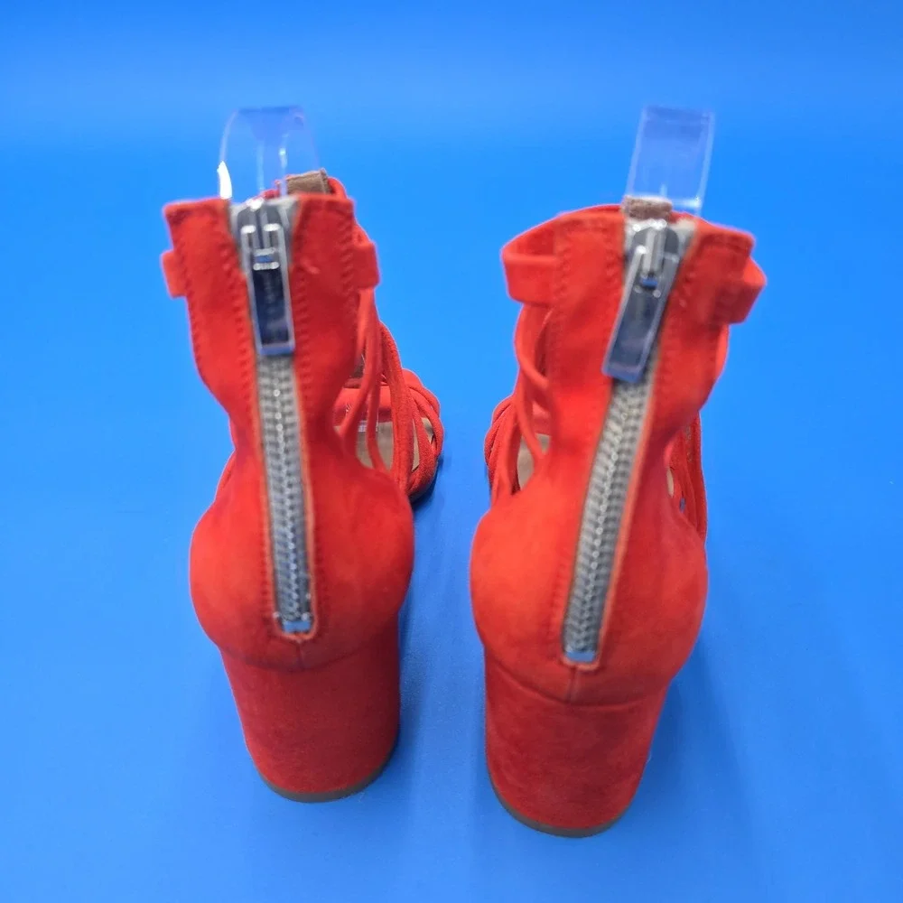 Janet & Janet Orange Suede Gladiator Block Heel Strappy Sandals 37 Made in Italy